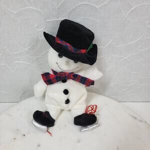 Vintage 1997 Target Snowden Plush Ice Skating Snowman 8" White Black Hat Scarf